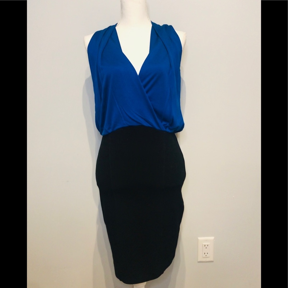 French Connection blue and black V-Neck Work Dress